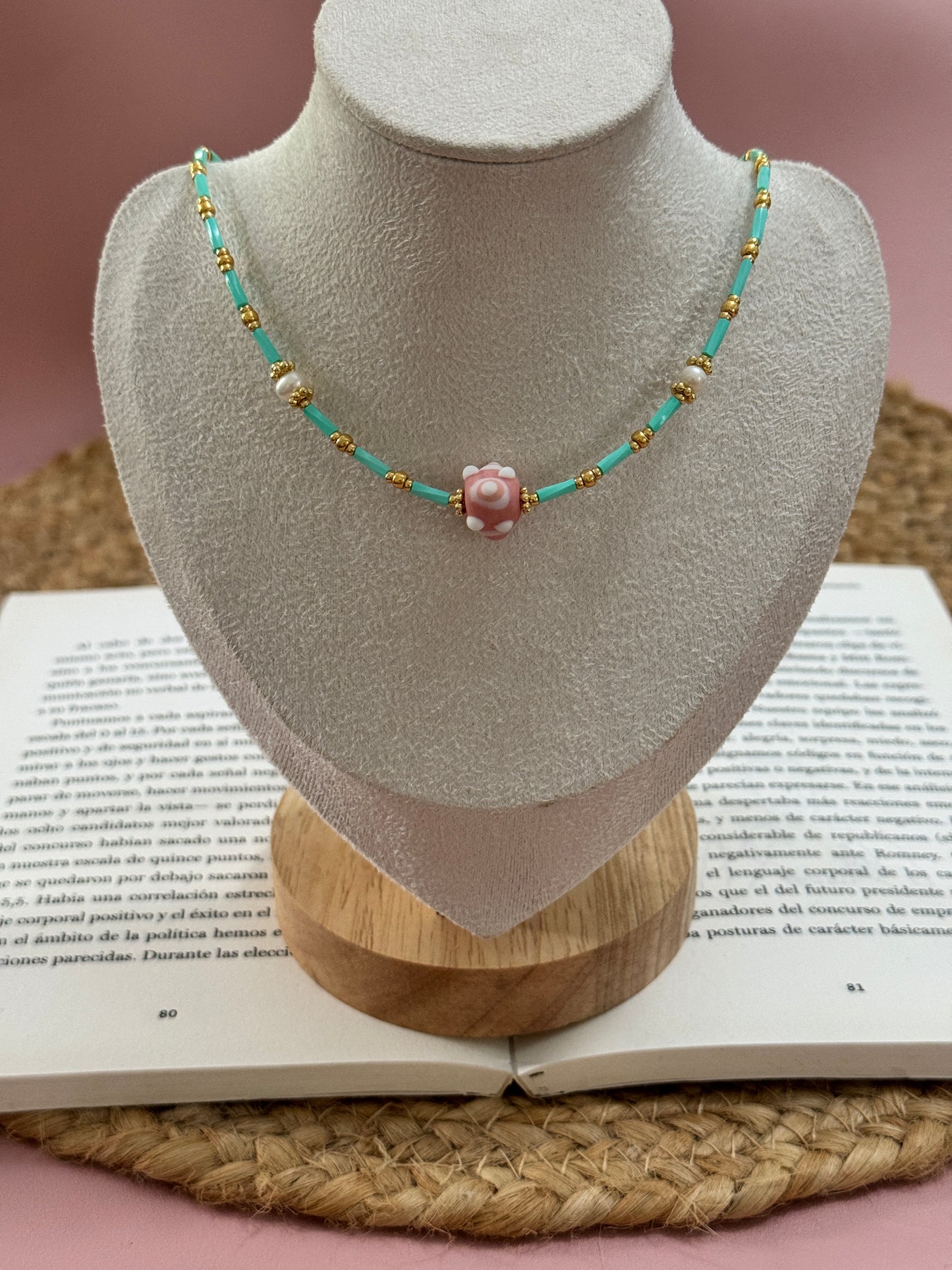 Pink murano necklace - Perla De Agua Dulce