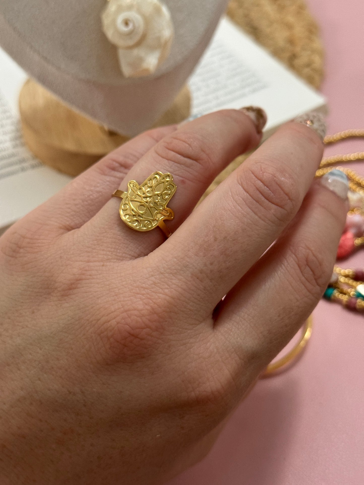 Mano de Fátima 🪬 ring - Perla De Agua Dulce