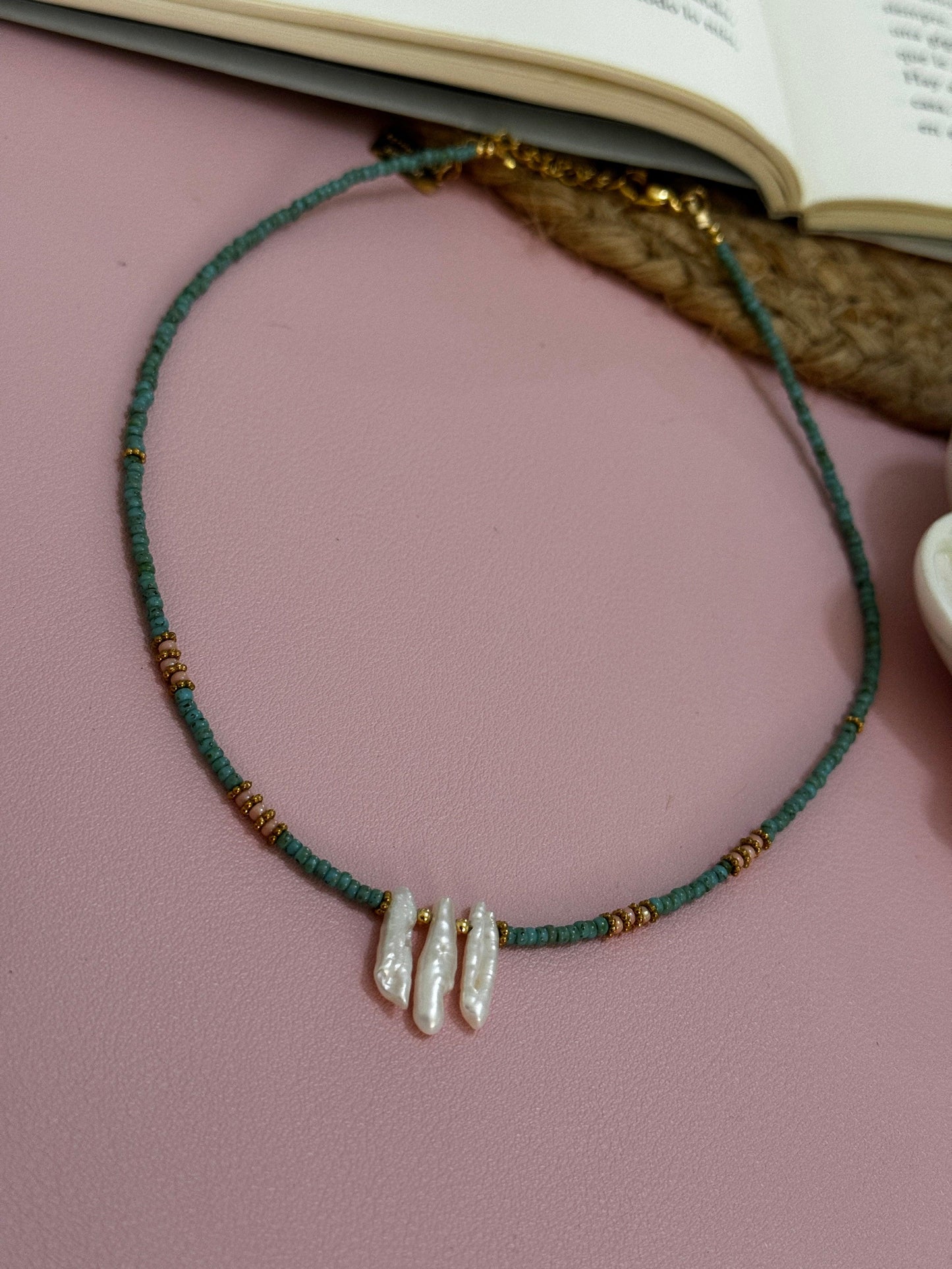 Turquesa and pearl choker - Perla De Agua Dulce