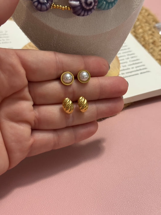 Perla stud and croissant stud - Perla De Agua Dulce