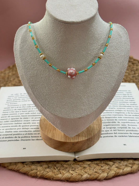Pink murano necklace - Perla De Agua Dulce